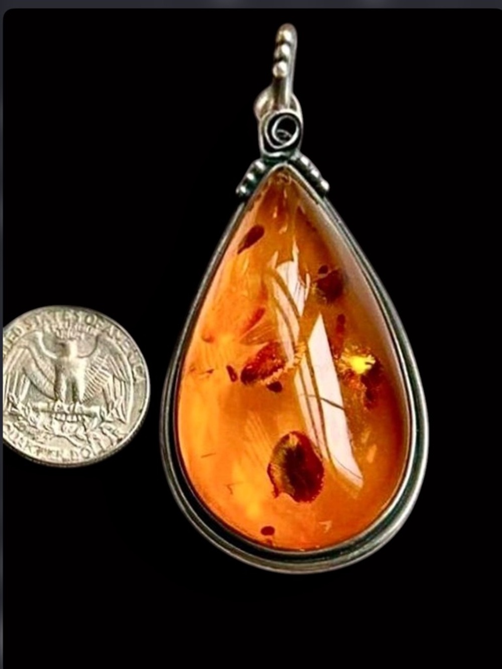 Gorgeous Baltic Amber & Sterling Silver Vtg Statement Pendant - Picture 2 of 7